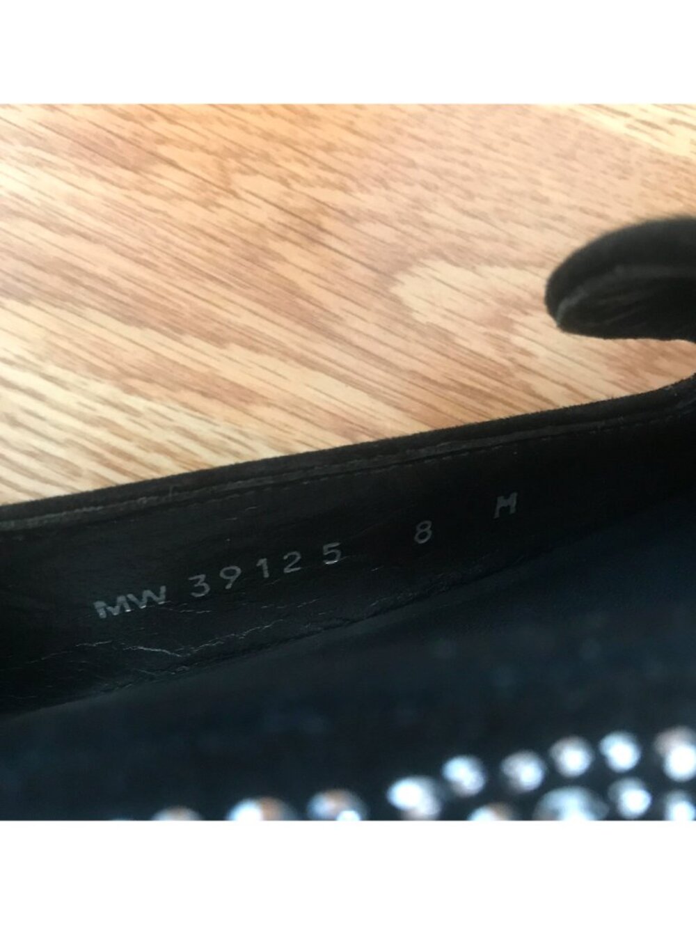 Stuart Weitzman Slipbeads Black Suede Studded Sparkly Rhinestone Loafers 8 - Picture 10 of 12